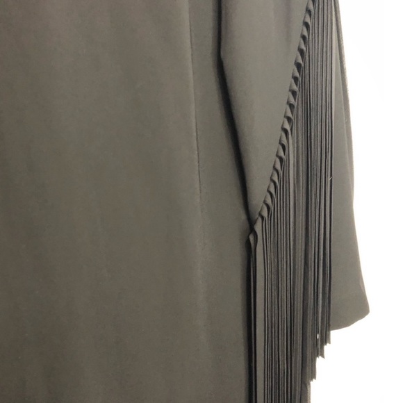 DKNY Fringe Shift Dress Black Crepe Long Sleeve 8 - Picture 11 of 11